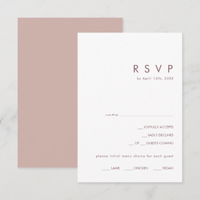 Dusty Boho | Carte RSVP de choix du menu Rose et v (Devant / Derrière)