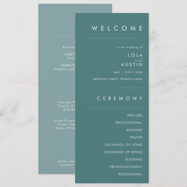 Dusty Boho | Green and Blue Wedding Program Programm (Vorne/Hinten)