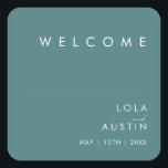 Dusty Boho | Green Wedding Welcome Square Sticker<br><div class="desc">Dieser Dusty Boho | Grüne Hochzeitsaufkleber ist perfekt für Ihre bunten rustikale Hochzeit. Das schlichte, einzigartige moderne Design mit zeitgenössischer minimalistischer Schrift und aquamariner grüner Farbpalette verleiht diesem Produkt ein klassisches böhmisches Ambiente. Behalt es so, wie es ist, oder wähle es aus, um es mit Kunstwerken oder Grafiken deiner Wahl...</div>