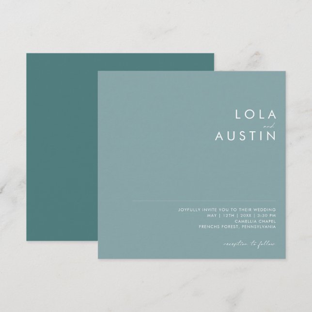 Dusty Boho | Invitation Carré bleu et vert (Devant / Derrière)
