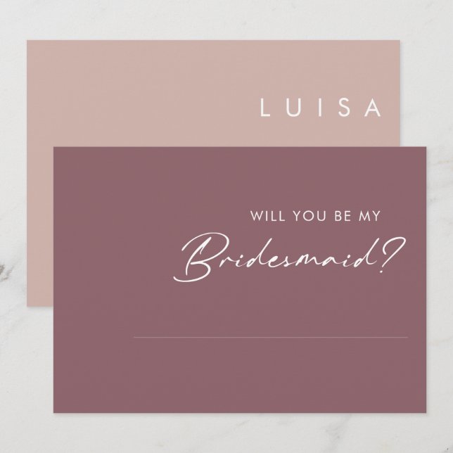 Dusty Boho Lila & Rose Bridesmaid Vorschlagskarte Einladung (Vorne/Hinten)