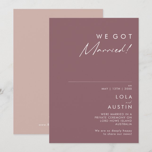 Dusty Boho | Purple & Rose Elopement Faire-part (Devant / Derrière)