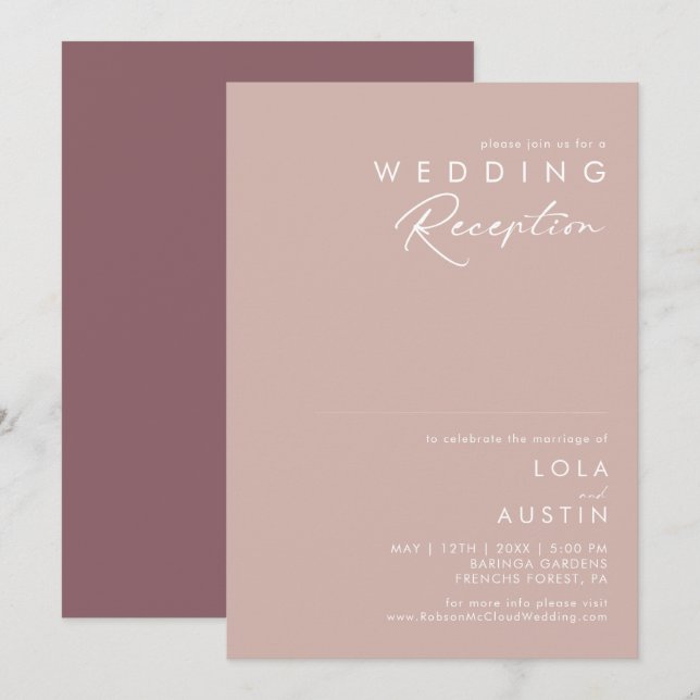 Dusty Boho | Rose und Lila Hochzeitsempfang Einladung (Vorne/Hinten)
