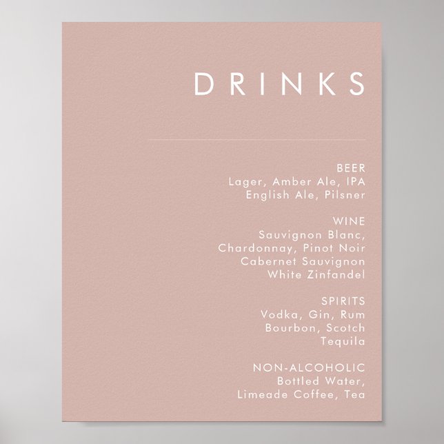 Dusty Boho | Rose Wedding Drinks Menü Signatur Poster (Vorne)