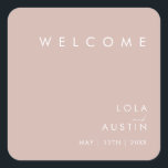 Dusty Boho | Rose Wedding Welcome Square Sticker<br><div class="desc">Dieser Dusty Boho | Rose Hochzeitsempfang eckige Aufkleber ist perfekt für Ihre farbenfrohe rustikale Hochzeit. Das schlichte, moderne Design mit zeitgenössischer minimalistischer Schrift und einer staubigen Farbpalette in der Rose verleiht diesem Produkt ein klassisches böhmisches Ambiente. Behalt es so, wie es ist, oder wähle es aus, um es mit Kunstwerken...</div>