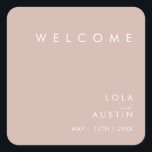 Dusty Boho | Rose Wedding Welcome Square Sticker<br><div class="desc">Dieser Dusty Boho | Rose Hochzeitsempfang eckige Aufkleber ist perfekt für Ihre farbenfrohe rustikale Hochzeit. Das schlichte, moderne Design mit zeitgenössischer minimalistischer Schrift und einer staubigen Farbpalette in der Rose verleiht diesem Produkt ein klassisches böhmisches Ambiente. Behalt es so, wie es ist, oder wähle es aus, um es mit Kunstwerken...</div>