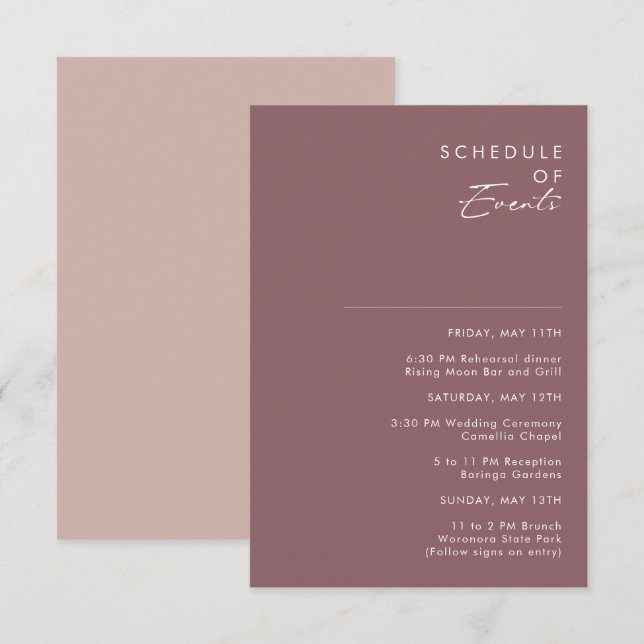 Dusty Boho | Veranstaltungskalender für Lila Veran Begleitkarte (Vorne/Hinten)
