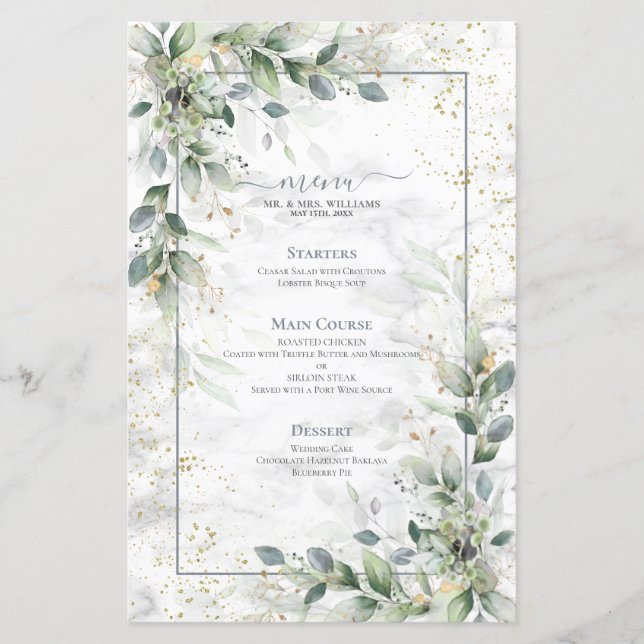 Dusty Botanical Greenerity Gold Marble Wedding Men (Vorderseite)