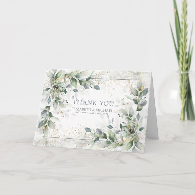 Dusty Botanical Greenerity Gold Marmor Vielen Dank Karte (Vorderseite)