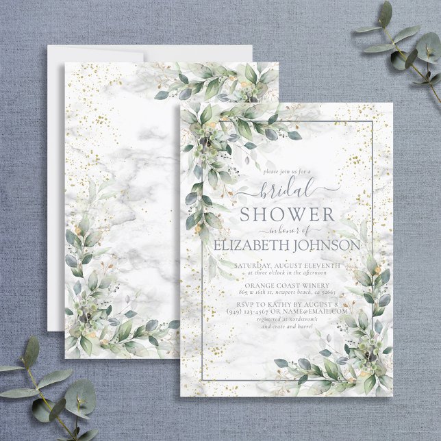 Dusty Botanische Vegetation Gold Marmor Brautparty Einladung (Von Creator hochgeladen)