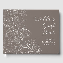 Dusty Brown Elegant Blumenhochzeit Gästebuch