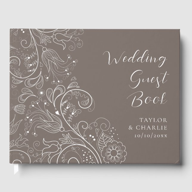 Dusty Brown Elegant Blumenhochzeit Gästebuch (Vorderseite)