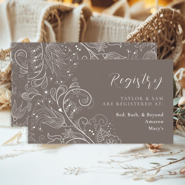 Dusty Brown Elegant Floral Wedding Registry Begleitkarte (Von Creator hochgeladen)