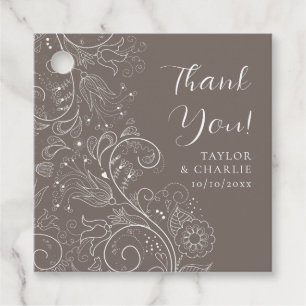 Dusty Brown Elegant Floral Wedding Vielen Dank Geschenkanhänger