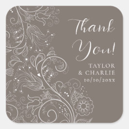 Dusty Brown Elegant Floral Wedding Vielen Dank Quadratischer Aufkleber