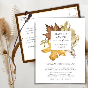 Dusty Brown Herbstleaves fallen in Liebe Hochzeit Einladungspostkarte