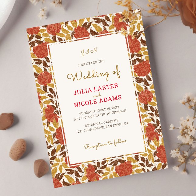 Dusty Brunt Orange Peony Blume Fall Foto Hochzeit Einladung (Von Creator hochgeladen)