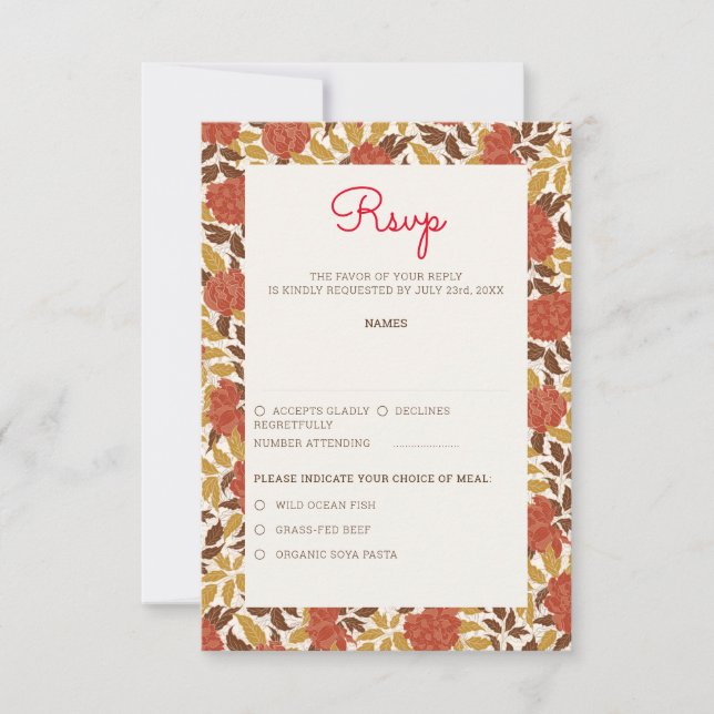 Dusty Brunt Orange Peony Blume Hochzeit im Herbst RSVP Karte (Vorderseite)