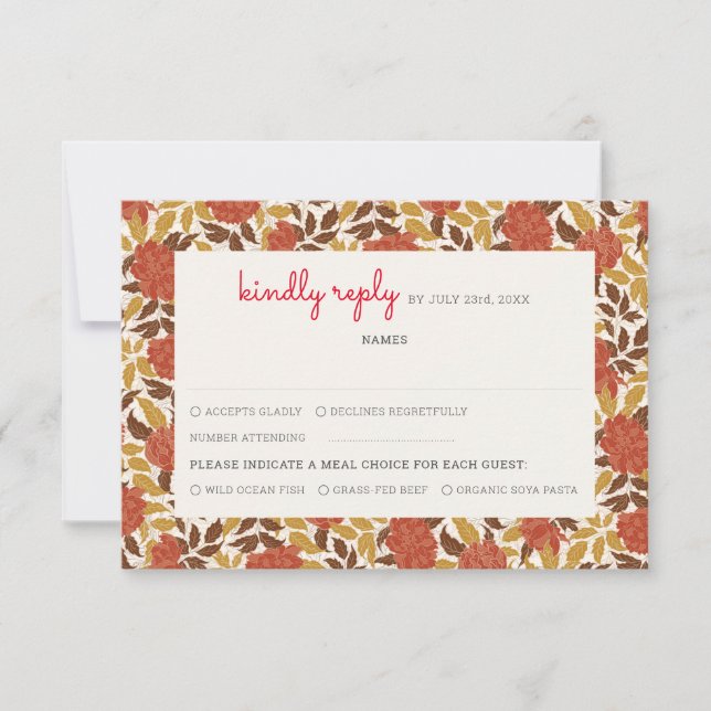 Dusty Brunt Orange Peony Blume Hochzeit im Herbst RSVP Karte (Vorderseite)
