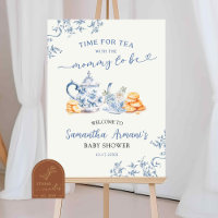 Dusty Bue Chinoiserie Baby shower Affiche de bienv