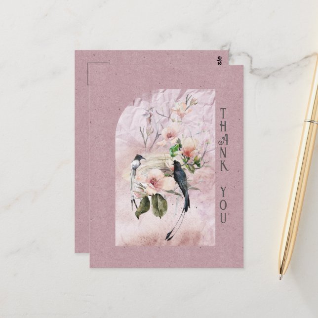 Dusty Burgundy Magnolia Blossoms Wedding Vielen Da Postkarte (Vorderseite/Rückseite Beispiel)