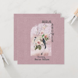 Dusty Burgundy Magnolia Blüten- und Vogeldusche Einladung