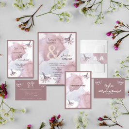 Dusty Burgundy Wasserfarbe und Rose Gold Ampersand Folieneinladung