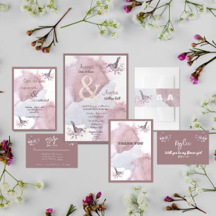 Dusty Burgundy Wasserfarbe und Rose Gold Ampersand Folieneinladung