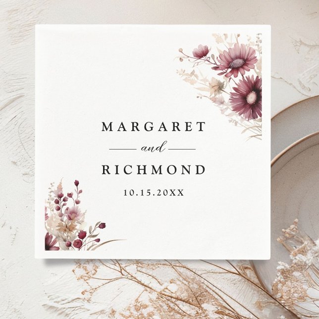 Dusty Burgundy Wildblumen Floral Wedding Serviette (Von Creator hochgeladen)