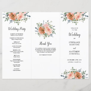 Dusty Coral Eukalyptus Order of Service Wedding