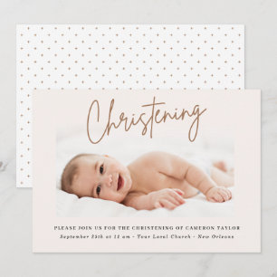 Dusty Cream Handwriting Script Christening Foto Einladung