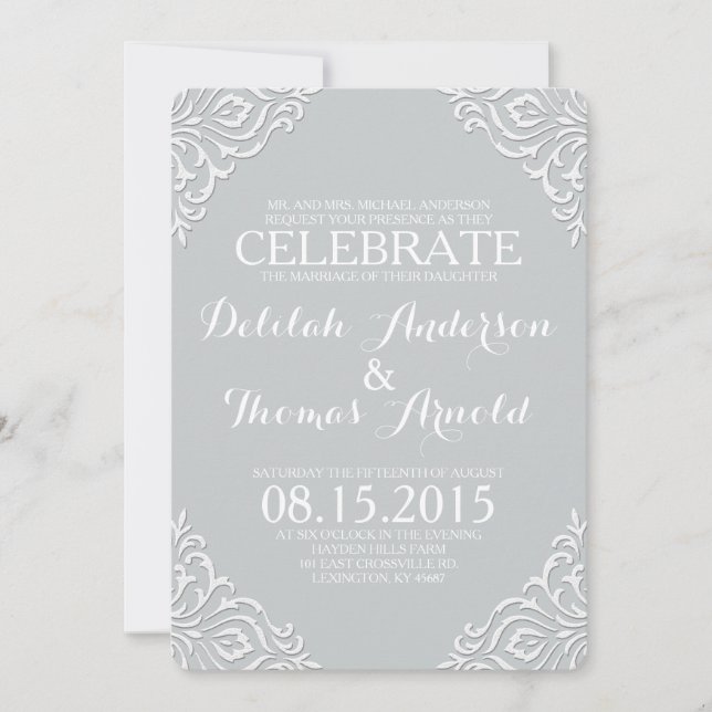 Dusty Damask Filigree Elegant Einladung zur Hochze (Vorderseite)