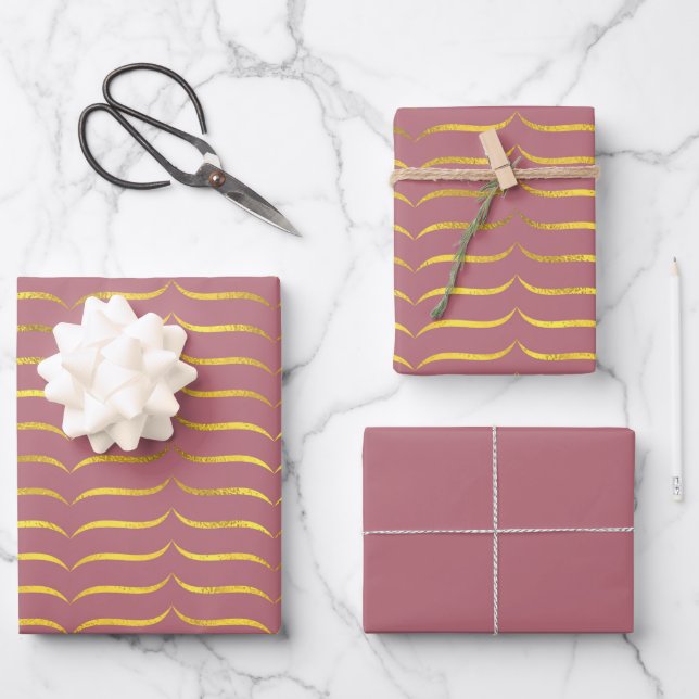 Dusty Deep Pink und Gold Geschenkpapier Set (Vorderseite)