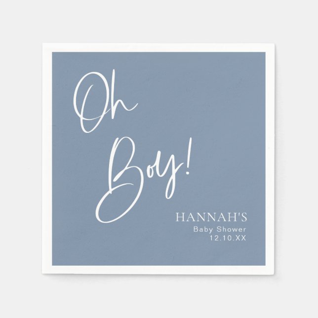 Dusty/Denim Blue Oh Boy Baby Shower Serviette (Vorderseite)