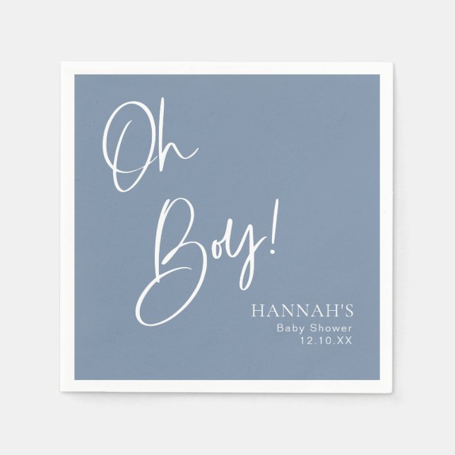 Dusty/Denim Blue Oh Boy Baby Shower Serviette (Vorderseite)