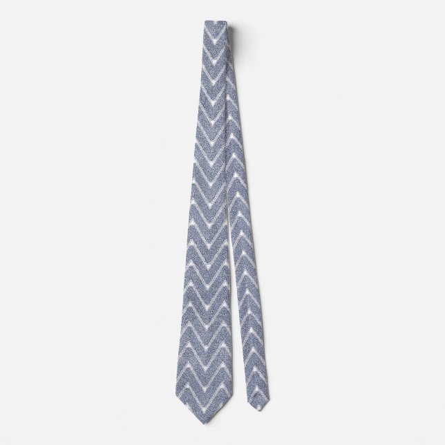 Dusty Denim Blue Small Zickzack Pattern Krawatte (Vorderseite)