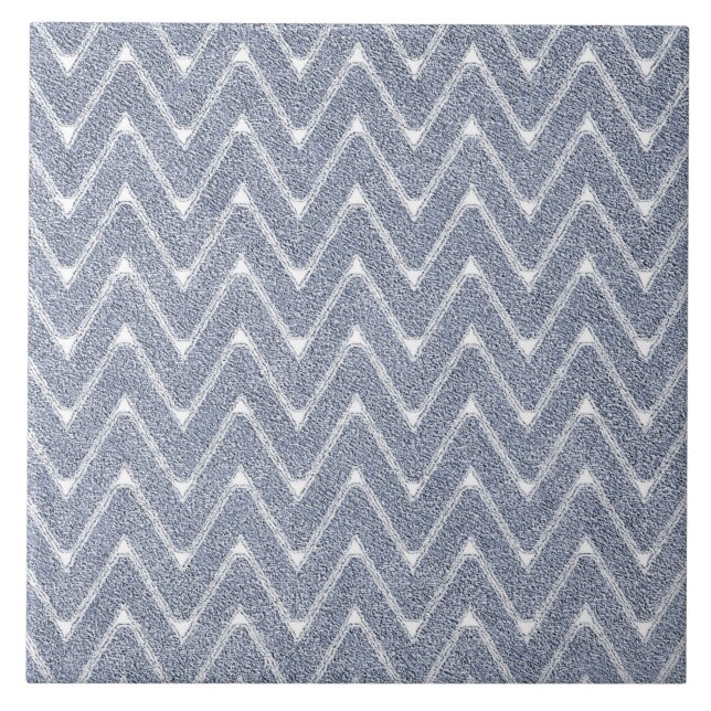 Dusty Denim Blue Zickzack Pattern Fliese (Vorderseite)