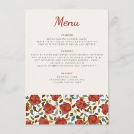 Dusty Elegant Golden Rote Rose Blume Hochzeit Menükarte