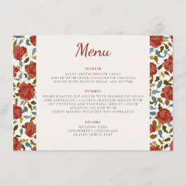 Dusty Elegant Golden Rote Rose Blume Hochzeit Menükarte