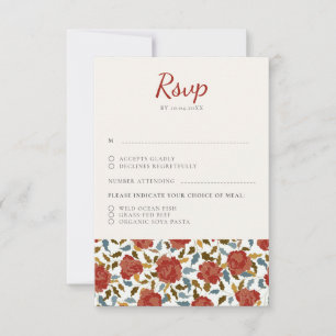 Dusty Elegant Golden Rote Rose Blume Hochzeit RSVP Karte
