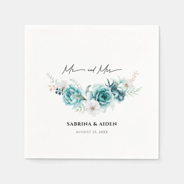 Dusty Emerald Green White Floral Wedding Serviette (Vorderseite)