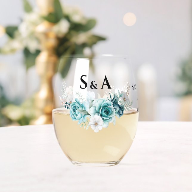 Dusty Emerald Green White Floral Wedding Weinglas Ohne Stiel (Insitu (Hochzeit))