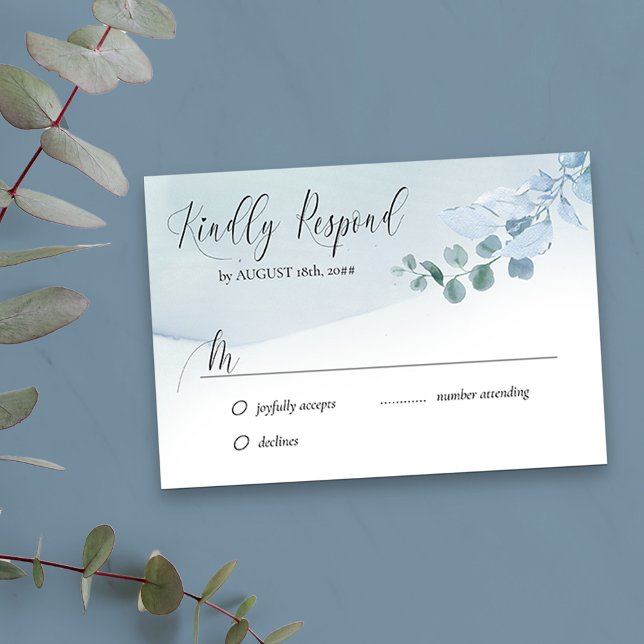 Dusty Eucalyptus Elegant Foliage Simple Wedding RSVP Karte (Response Card with editable reply date)