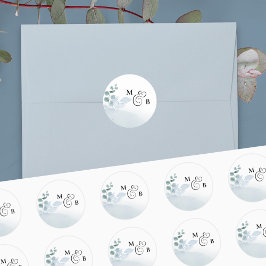 Dusty Eucalyptus Elegant Mit Monogramm Wedding Runder Aufkleber