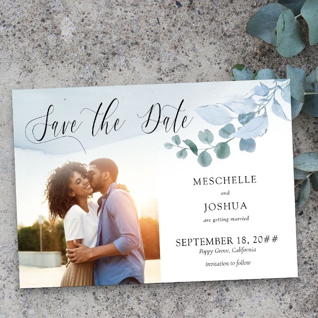 Dusty Eucalyptus Wedding Elegantes Foliage Foto Save The Date (Photo Save the Date from my Dusty Eucalyptus wedding collection)