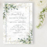 Dusty Eukalyptus Botanische Goldene Hochzeit Einladung<br><div class="desc">Mit diesem trendig dustig blauen eukalyptus botanisch und Imitat goldgrünen Aquarell-Design schaffen Sie die perfekte Hochzeitseinladung. Dazu gehören ein Imitat Carrera Marmorhintergrund, handgeschriebene Schrifttyp und Imitate Goldstaub. Vielen Dank für die Unterstützung unseres kleinen Unternehmens, wir wissen es wirklich zu schätzen! Wir freuen uns sehr, dass Sie dieses Design so sehr...</div>