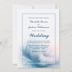Dusty Faire-part de mariage en plumes bleues avec