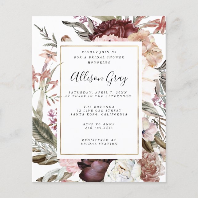 Dusty Floral Brautparty | Flyer Haushalt (Vorne)
