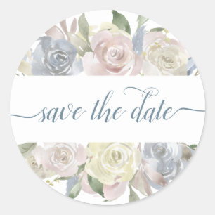 Dusty Floral   Elegante Rose Garland Save the Date Runder Aufkleber