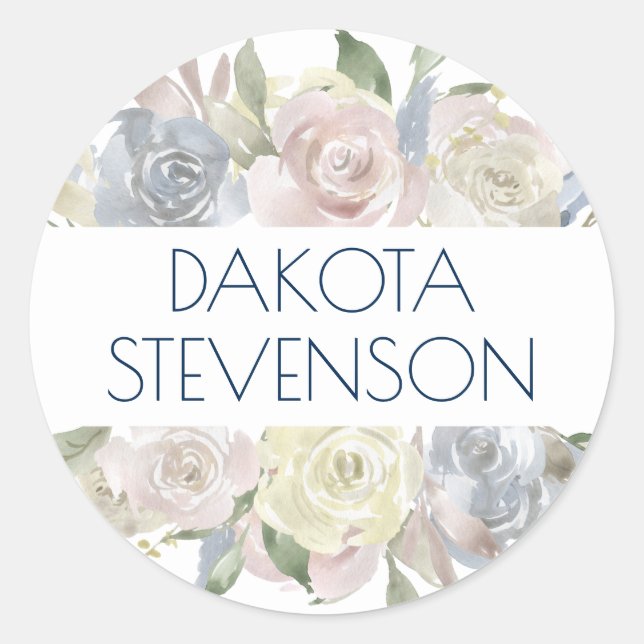 Dusty Floral Frame | Elegante Garland Soft Pastel Runder Aufkleber (Vorderseite)